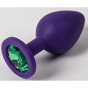 Luxurious Tail Анальная пробка с зеленым стразом 8 см, фиолетовая Силиконовая