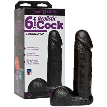 Doc Johnson Vac-U-Lock Realistic Cock 17.5 см, черная Реалистичная насадка фаллоимитатор