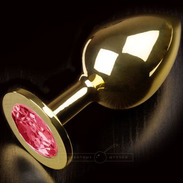 Пикантные штучки Большая анальная пробка, золотая С рубиновым кристаллом