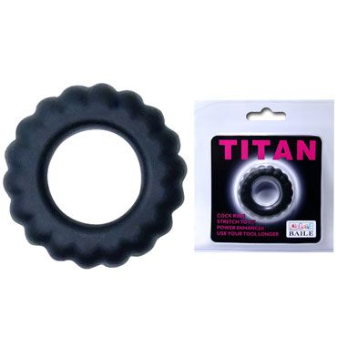 Baile Titan Cock Ring, черное Эрекционное кольцо с крупными ребрышками