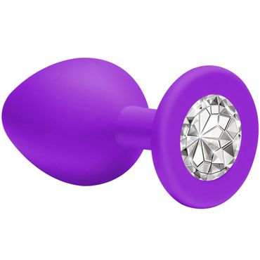 Lola Toys Emotions Cutie Medium, фиолетовая Анальная пробка с прозрачным кристаллом