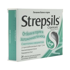Стрепсилс таблетки для рассасывания с ментолом и эвкалиптом 24 шт.