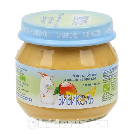Бибиколь Органическое фруктово-молочное пюре "Манго, банан и козий творожок", с 6 мес