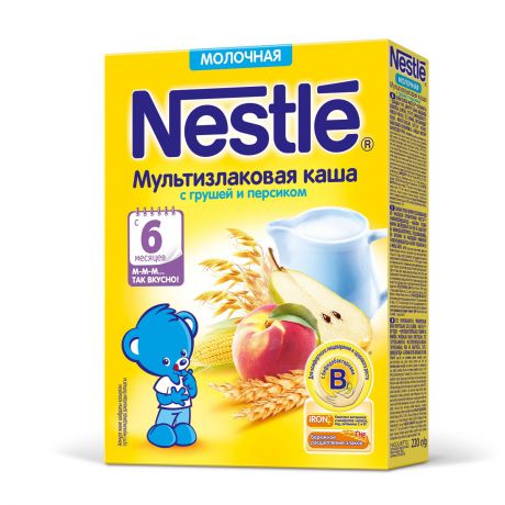 Nestle Каша молочная мультизлаковая с грушей и персиком с 6 месяцев, 220 г