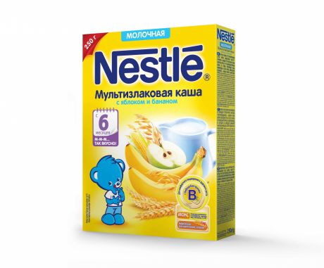 Nestle Каша молочная мультизлаковая с яблоком и бананом с 6 месяцев, 250 г