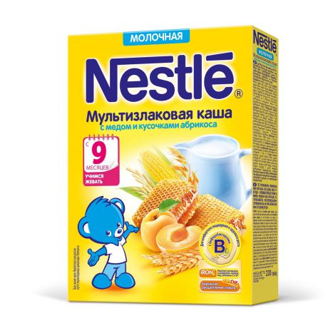 Nestle Каша молочная мультизлаковая с мёдом и кусочками абрикоса с 9 месяцев, 220 г