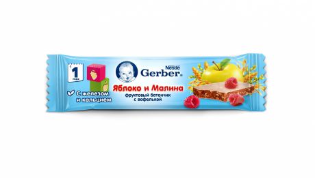 Gerber Фруктово-злаковый батончик с яблоком и малиной (с 12 мес.), 25 г
