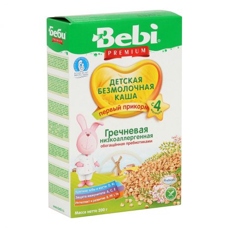 Bebi Каша Премиум безмолочная гречневая низкоаллергенная с пребиотиками ,с 4 х мес