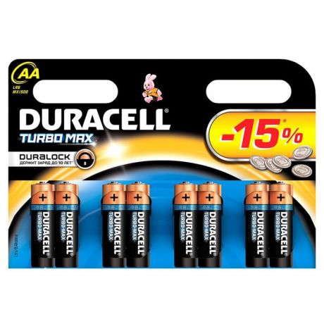 DURACELL Батарейки алкалиновые  TurboMax AA 1.5v LR6 8шт.