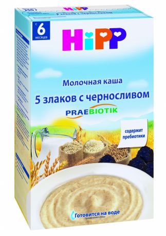 Hipp Каша молочная 5 злаков с черносливом и пребиотиками, с 6 мес