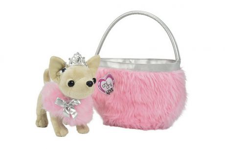 Chi Chi Love Плюшевая собачка Чихуахуа принцесса, с розовой пушистой сумкой, с 3 лет