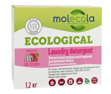 Molecola Стиральный порошок для цветного белья с растительными энзимами экологичный  1,2 кг
