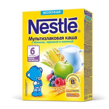 Nestle Каша молочная мультизлаковая яблоко-черника-малина, с 6 месяцев