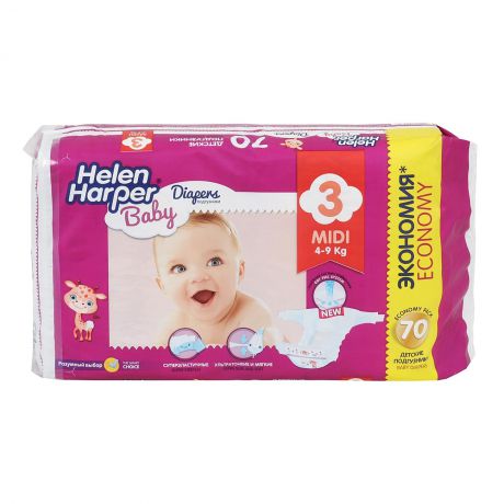 Helen Harper Детские подгузники Baby Midi 4-9 кг, 52 шт