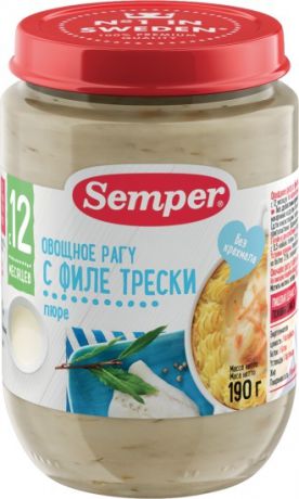 Semper Пюре Овощное рагу с филе трески с 12 мес., 190 г