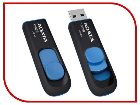 USB Flash Drive 64Gb - A-Data UV128 USB 3.0 Black-Blue AUV128-64G-RBE