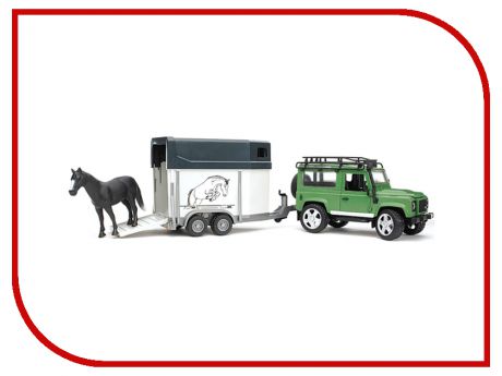 Машина Bruder Land Rover Defender внедорожник с прицепом-коневозкой и лошадью 02-592