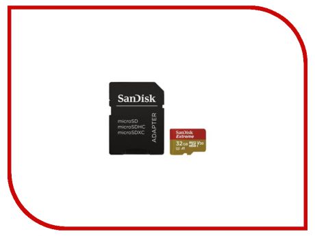 Карта памяти 32Gb - SanDisk Extreme microSDXC V30 A1 UHS-I U3 SDSQXAF-032G-GN6MA с переходником под SD