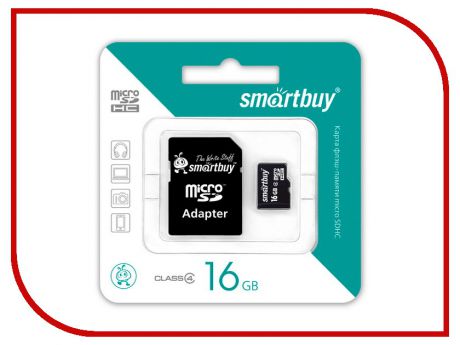 Карта памяти 16Gb - SmartBuy Micro Secure Digital HC Class 10 SB16GBSDCL10-01 с переходником под SD