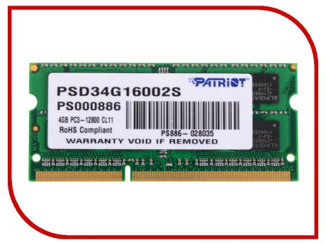Модуль памяти Patriot Memory DDR3 SO-DIMM 1600Mhz PC3-12800 - 4Gb PSD34G16002S