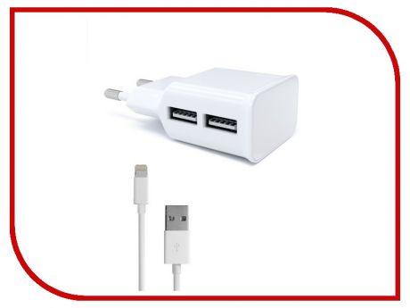 Зарядное устройство Red Line NT-2A 2xUSB 2.1A + кабель 8pin для Apple White
