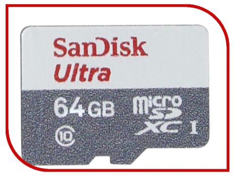 Карта памяти 64Gb - SanDisk Ultra microSD Class 10 UHS-I SDSQUNS-064G-GN3MA с переходником под SD