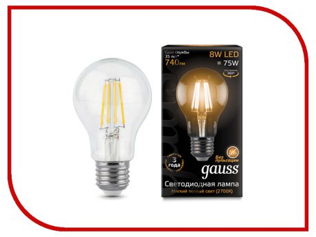 Лампочка Gauss LED Filament A60 E27 8W 2700K 102802108