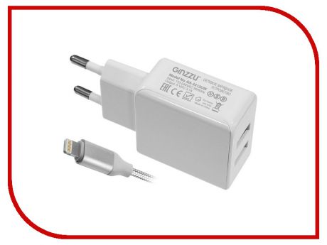 Зарядное устройство Ginzzu 2xUSB 3.1A White + кабель 8-pin 1.0m GA-3313UW