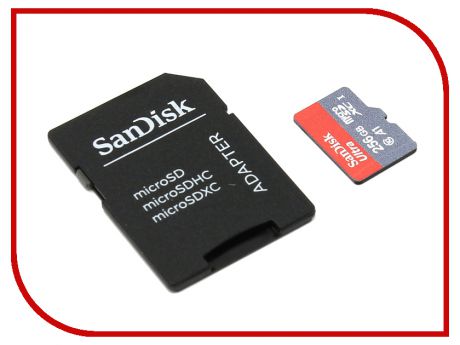 Карта памяти 256Gb - SanDisk Ultra microSDXC A1 Class 10 UHS-I SDSQUAR-256G-GN6MA с переходником под SD