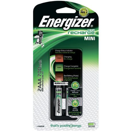 Зарядное устройство + аккумуляторы Energizer Mini Charger + 2шт. AAA 700mAh (E300701400) черный