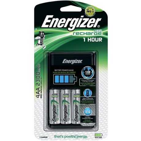 Зарядное устройство + аккумуляторы Energizer 1HR Charger + 4шт. AA 2300mAh (E300697700) черный