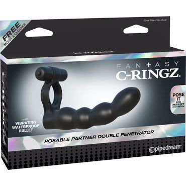 Pipedream Fantasy C-Ringz Posable Partner Double Penetrator Кольцо на пенис с анальным фаллоимитатором