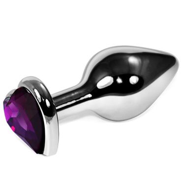 Luxurious Tail Анальная пробка сердечком с фиолетовым стразом, серебристая Металлическая