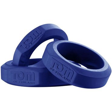 Tom of Finland 3 Piece Silicone Cock Ring Set, синий Комплект из эрекционных колец