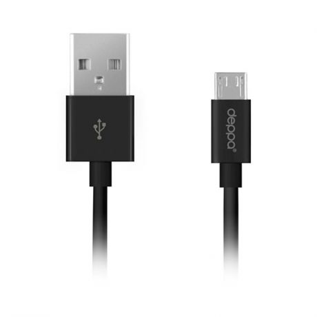Кабель Deppa, USB - micro USB, 2 м, двухсторонний, черный
