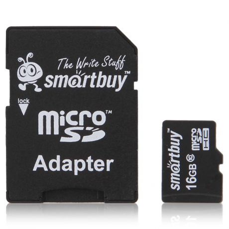 карта памяти TransFlash 16ГБ MicroSDHC Class 10 Smart Buy, адаптер