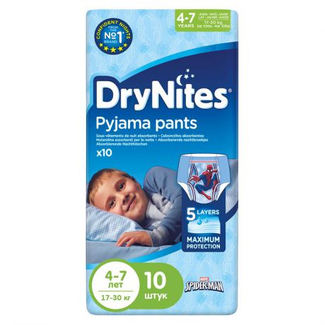 Трусики-подгузники Huggies DryNites 4-7 лет для мальчиков (17-30 кг), 10 шт