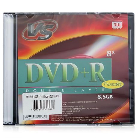 Диск DVD+R 8,5GB 8x SlimCase (5шт) VS