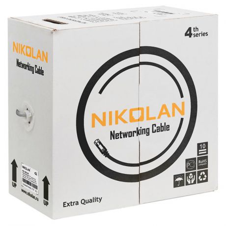 кабель витая пара NIKOLAN U/UTP cat.5e, PVC, CU, внутренний, серый (305 м)