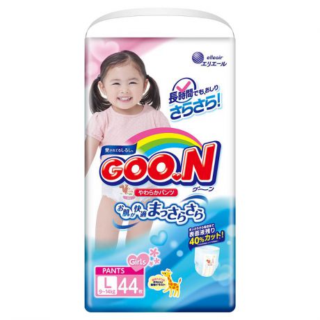 Трусики-подгузники Goon L для девочек (9-14 кг), 44 шт