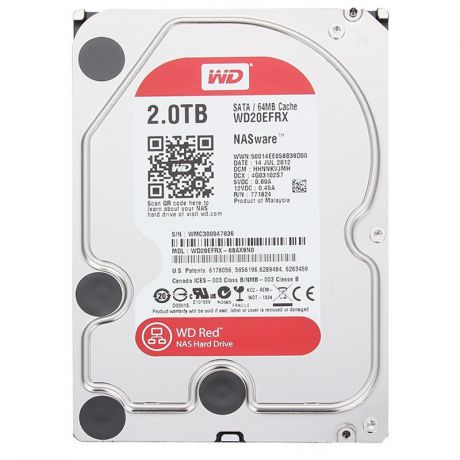 жесткий диск HDD 2ТБ, Western Digital Red, WD20EFRX