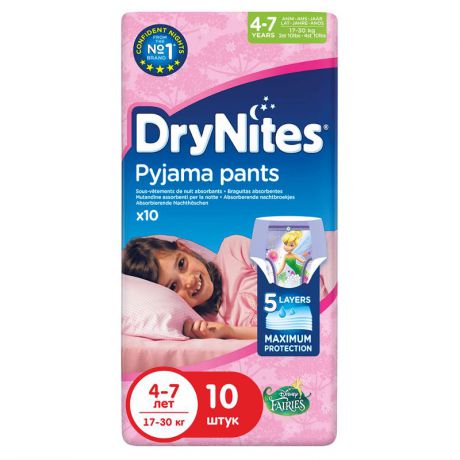 Трусики-подгузники Huggies DryNites 4-7 лет для девочек (17-30 кг), 10 шт