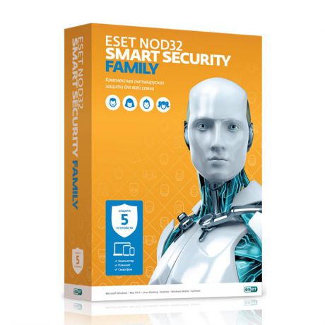 антивирус ESET NOD32 Smart Security Family на 1 год на 5 устройств