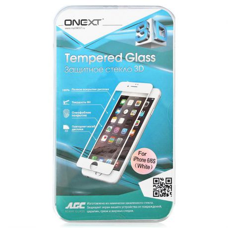 Защитное стекло Onext 3D для Apple iPhone 6 / 6S, с рамкой, белый