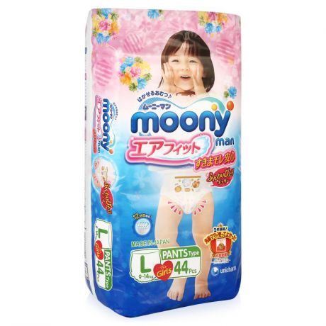 Трусики-подгузники Moony для девочек L (9-14 кг), 44 шт