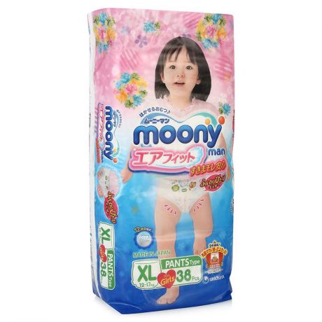 Трусики-подгузники Moony для девочек XL (12-17 кг), 38 шт