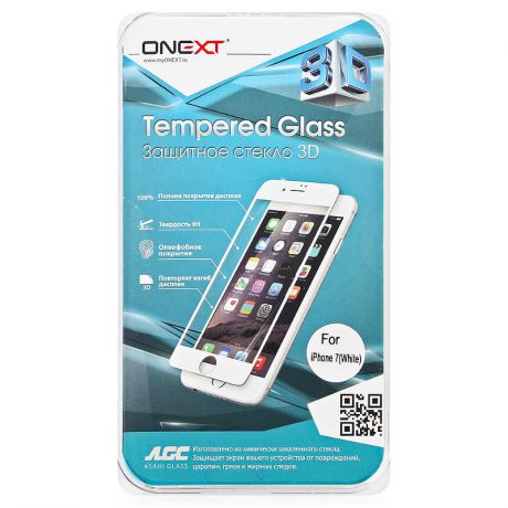 Защитное стекло Onext 3D для Apple iPhone 7 / 8, с рамкой, белый