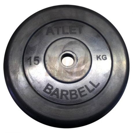 Диск обрезиненный MB Barbell d 51 мм черный, 15 кг Atlet