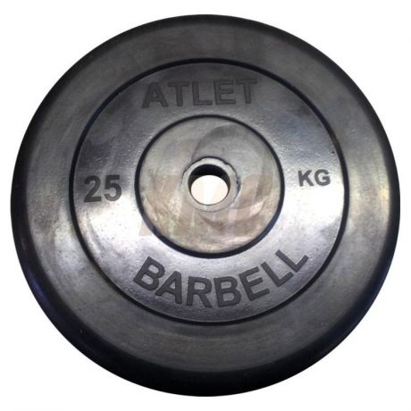 Диск обрезиненный MB Barbell d 31 мм черный, 25 кг Atlet