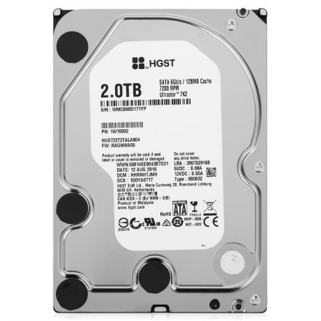 жесткий диск HDD 2ТБ, HGST Ultrastar 7K2, HUS722T2TALA604, 1W10002